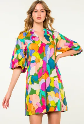 Glenda Puff Sleeve Multi Color THML Dress