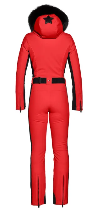 Goldbergh Parry One Piece Ski Suit in Flame Red with Fur Hood