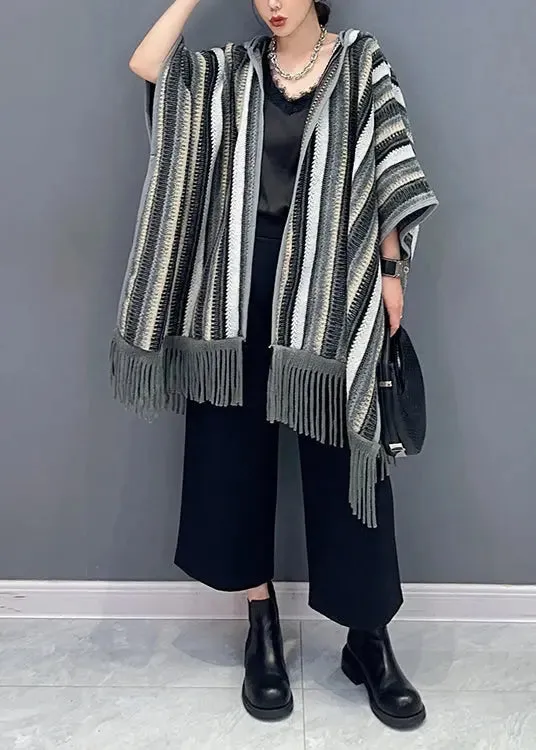 Hooded Tasseled Knit Cardigan Fall