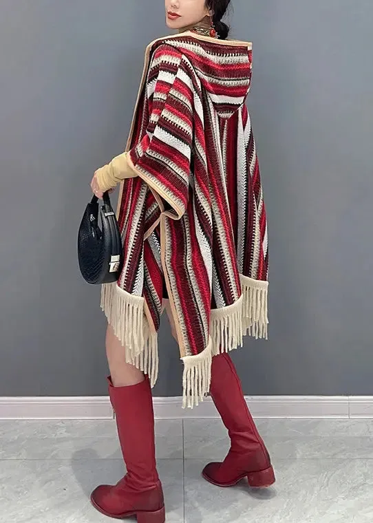 Hooded Tasseled Knit Cardigan Fall
