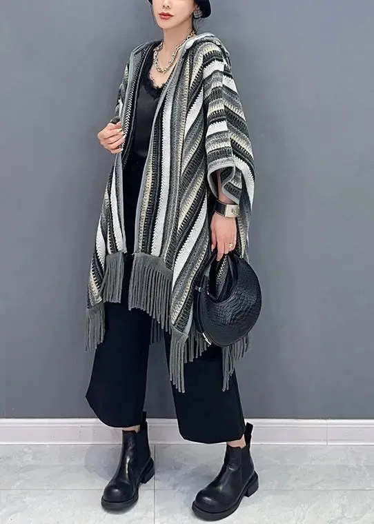 Hooded Tasseled Knit Cardigan Fall