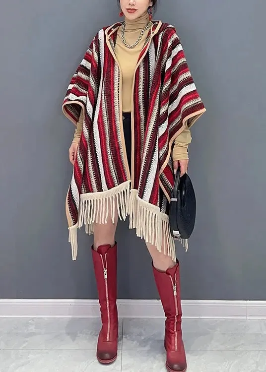 Hooded Tasseled Knit Cardigan Fall