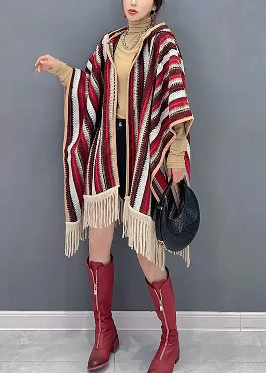 Hooded Tasseled Knit Cardigan Fall