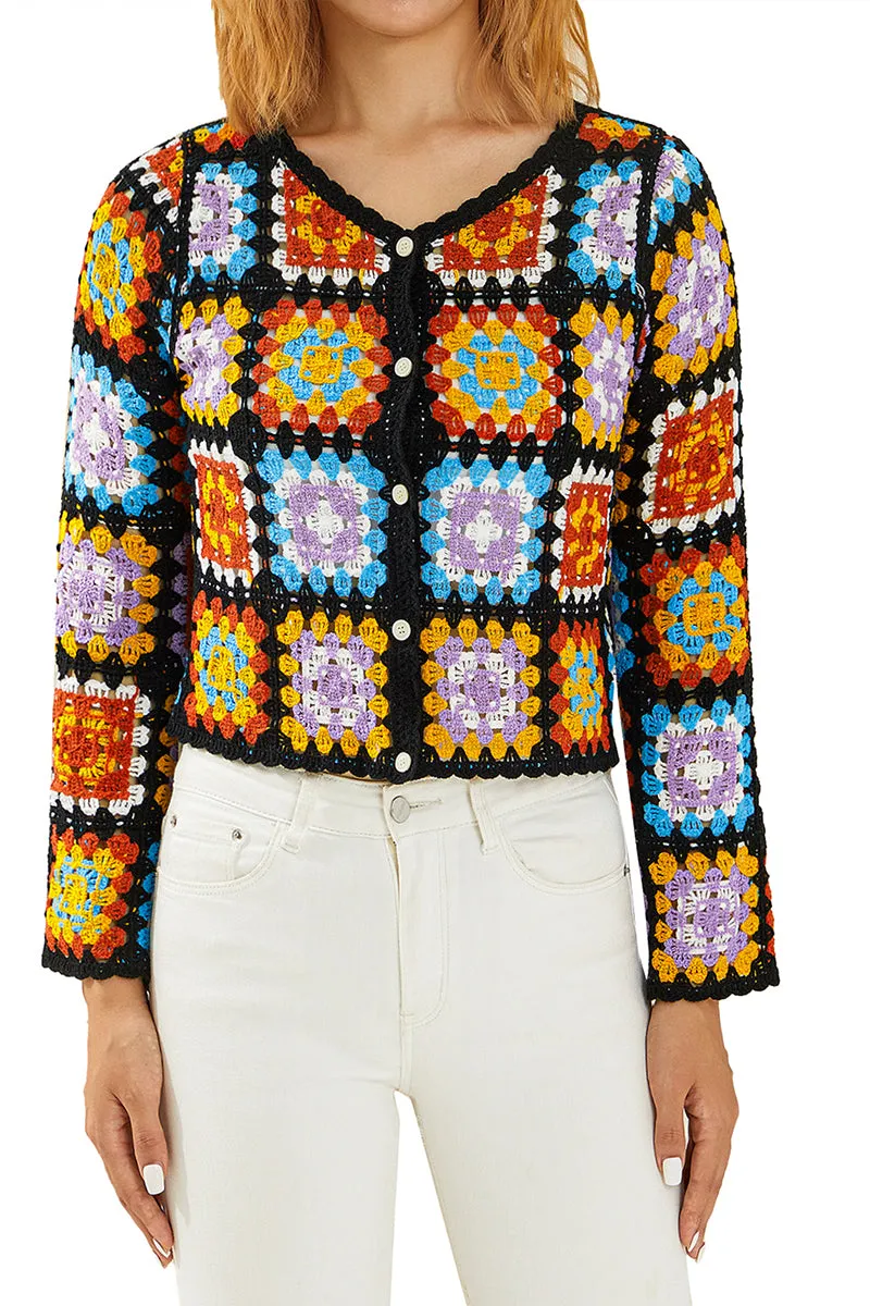 HWT1329 Retro Crochet Patchwork Cardigan
