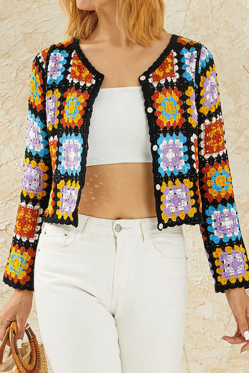 HWT1329 Retro Crochet Patchwork Cardigan