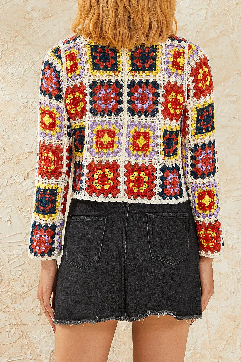 HWT1329 Retro Crochet Patchwork Cardigan