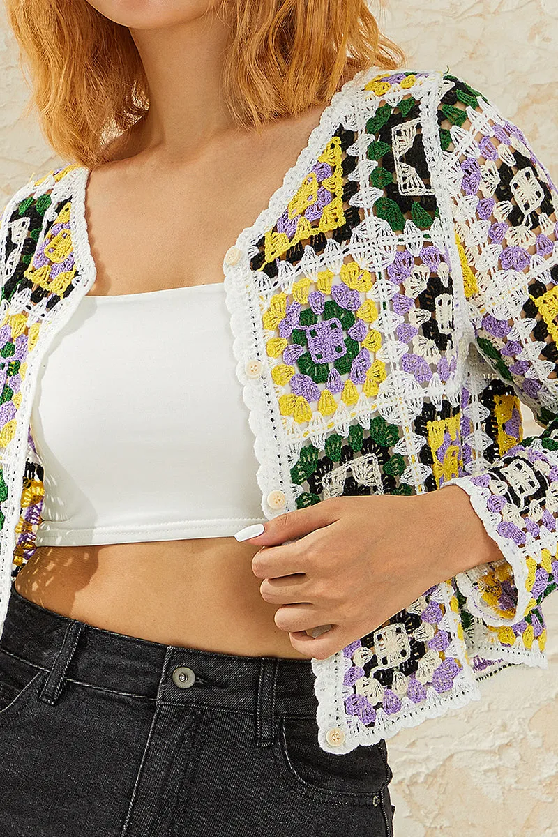 HWT1329 Retro Crochet Patchwork Cardigan