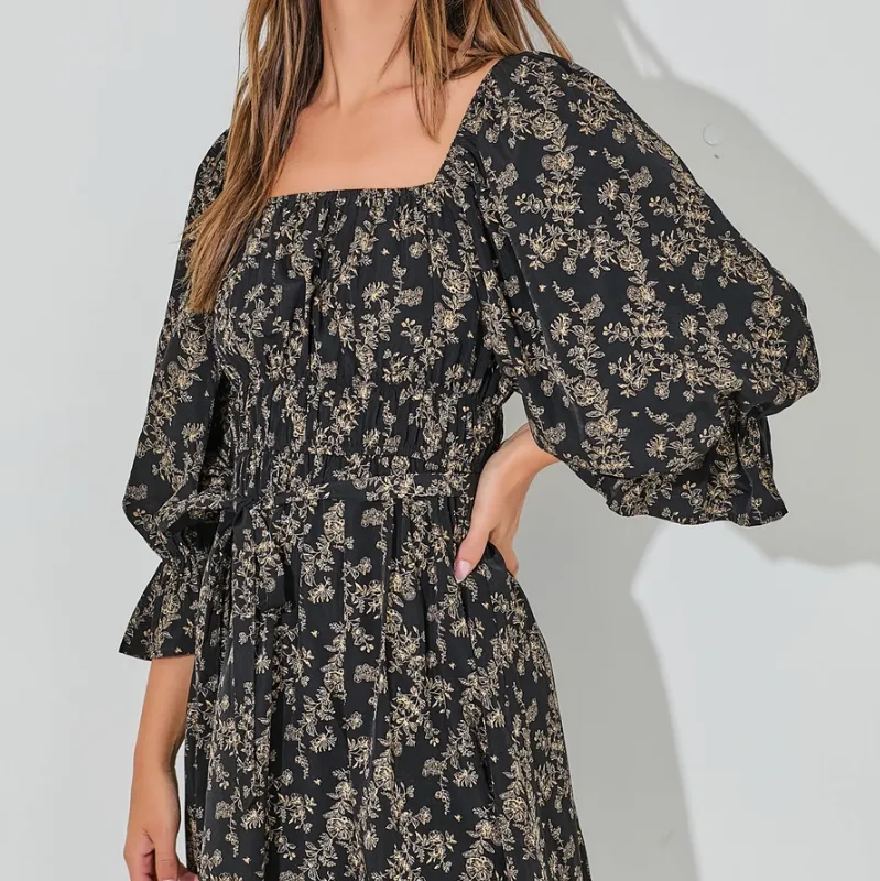 In Full Bloom Elastic Waist Floral Mini Dress