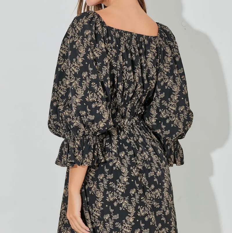 In Full Bloom Elastic Waist Floral Mini Dress