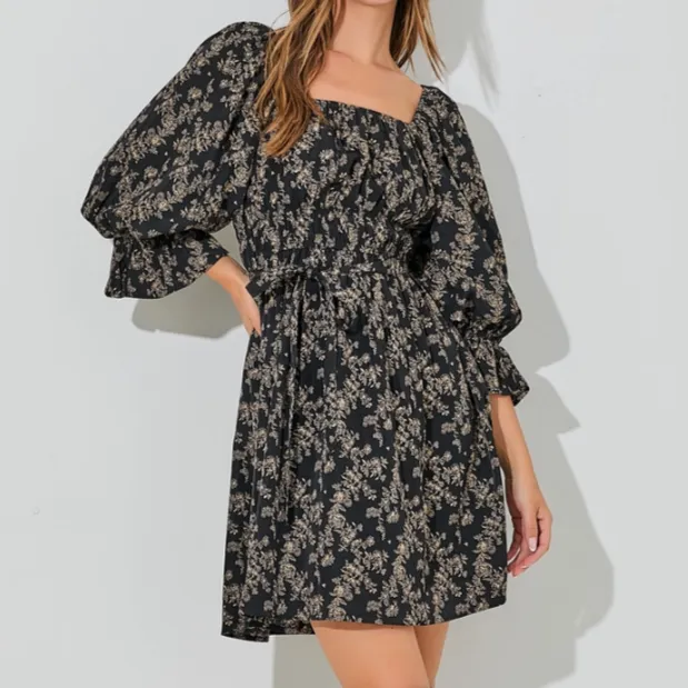 In Full Bloom Elastic Waist Floral Mini Dress