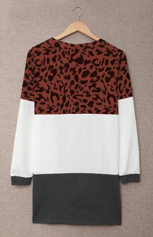 Leopard Print Patchwork Knit Cardigan