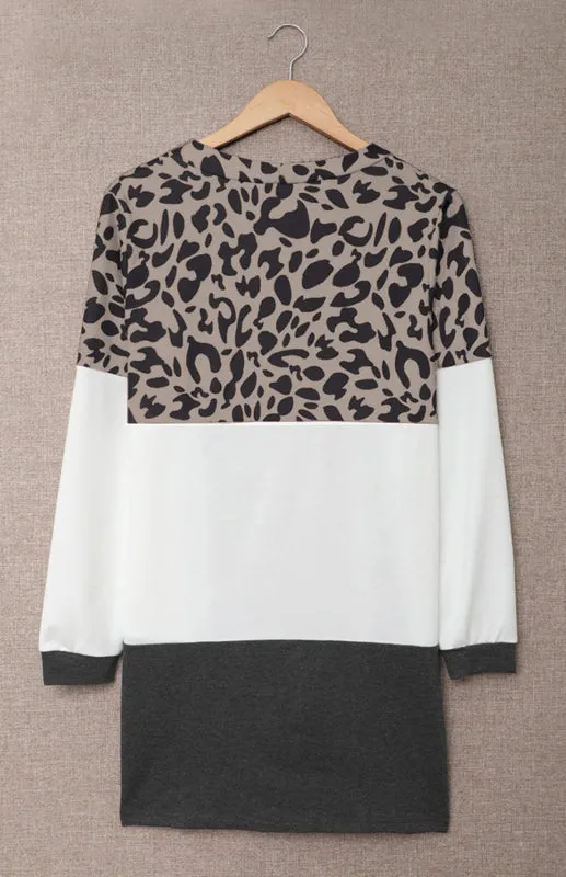 Leopard Print Patchwork Knit Cardigan