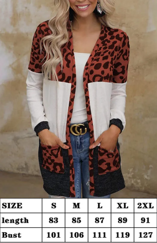 Leopard Print Patchwork Knit Cardigan