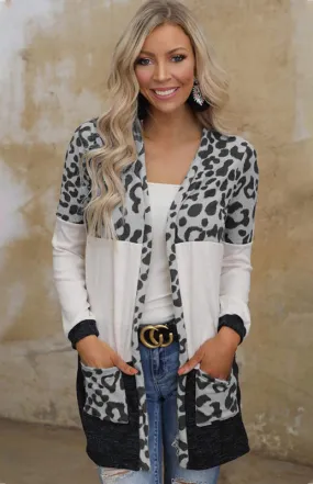 Leopard Print Patchwork Knit Cardigan