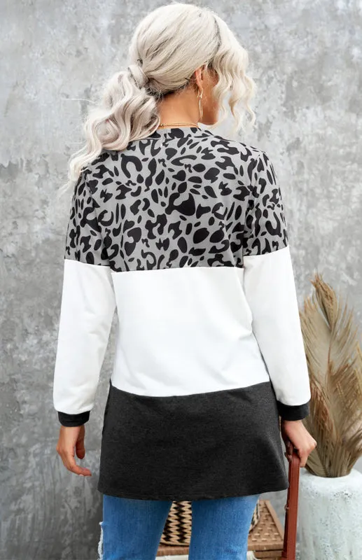Leopard Print Patchwork Knit Cardigan