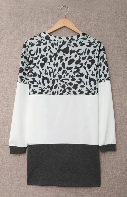 Leopard Print Patchwork Knit Cardigan