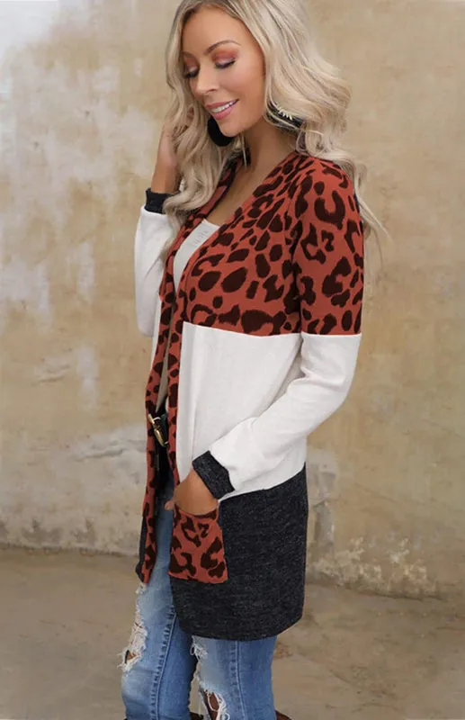 Leopard Print Patchwork Knit Cardigan