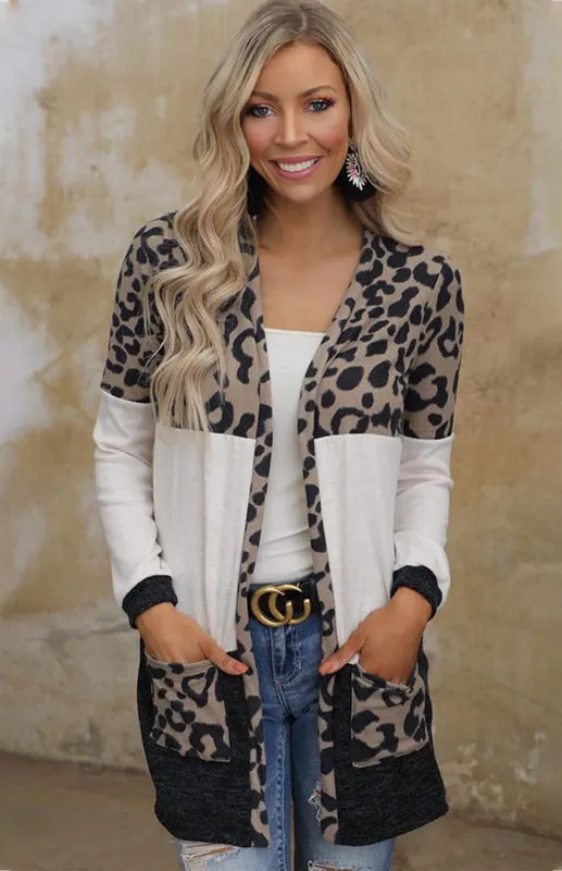 Leopard Print Patchwork Knit Cardigan
