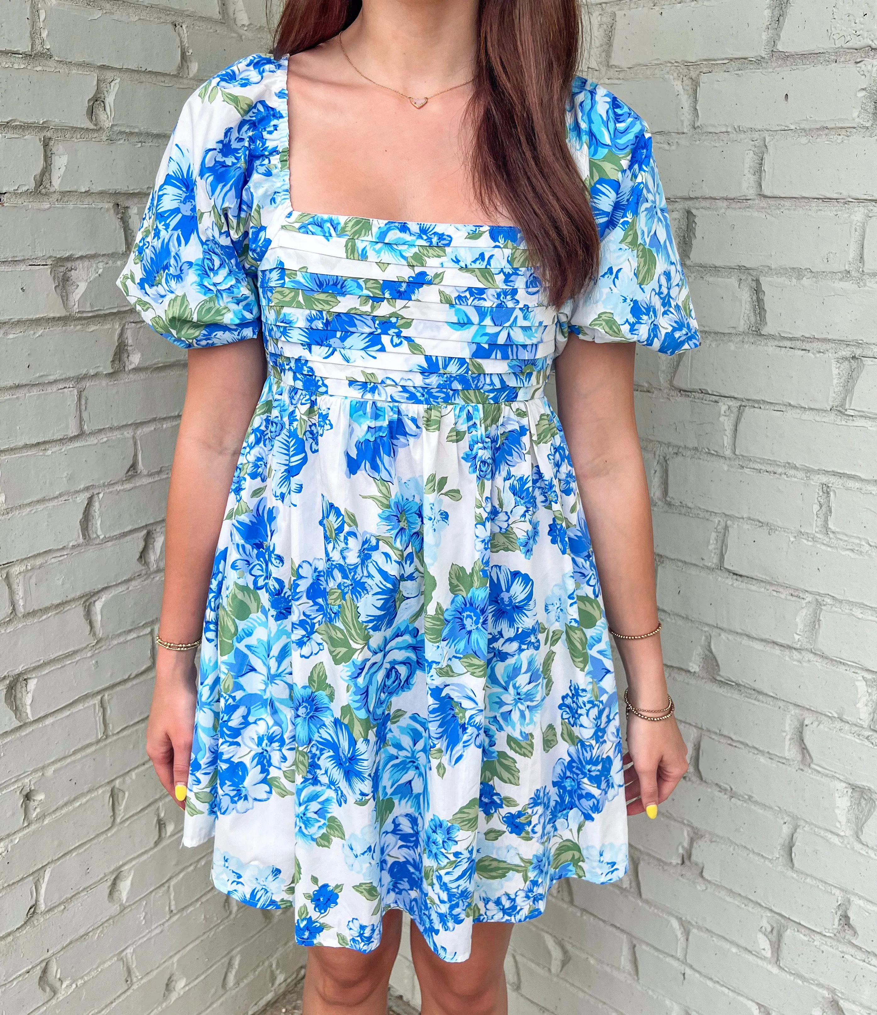 LET'S MEET UP BLUE FLORAL BABYDOLL DRESS