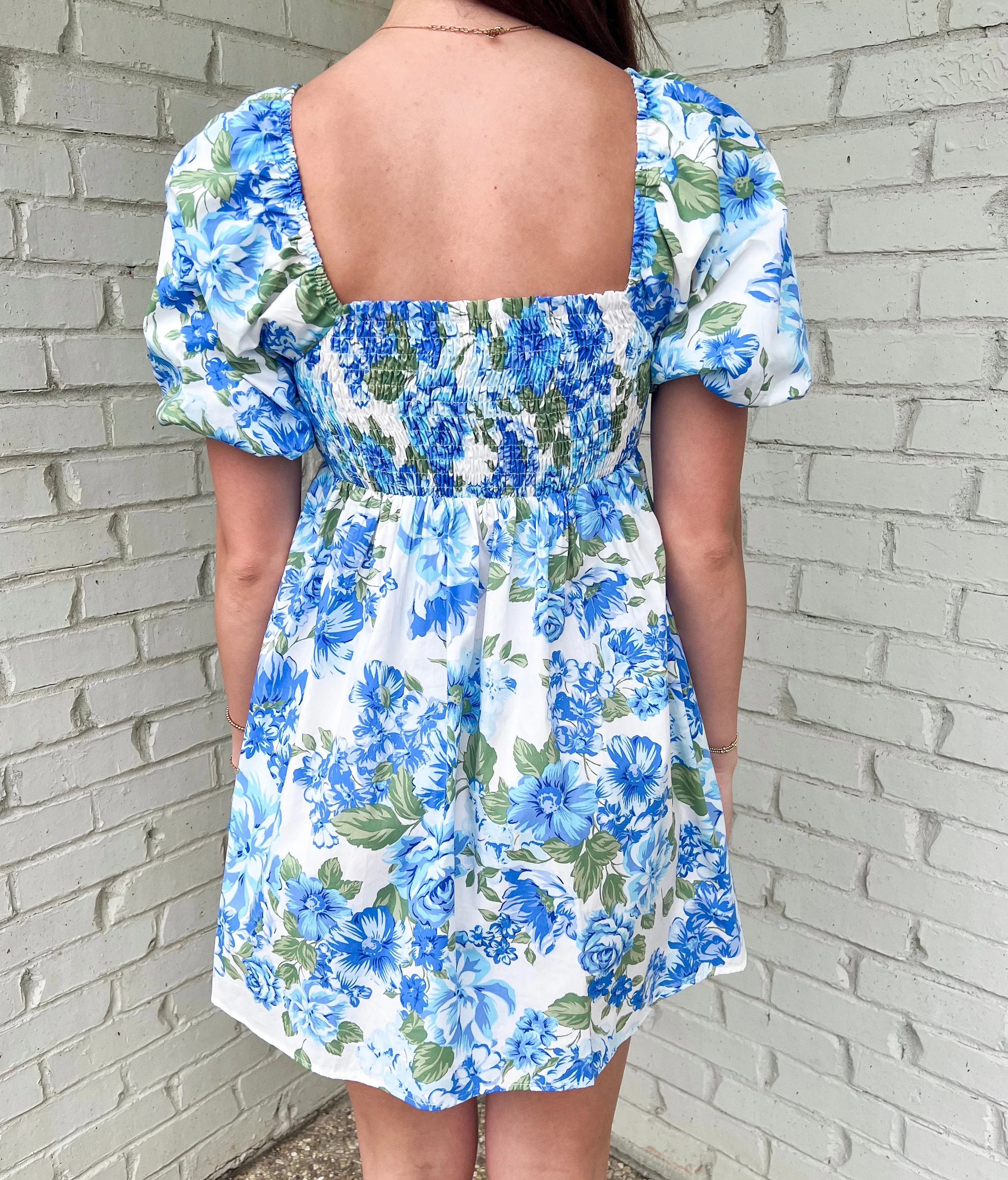 LET'S MEET UP BLUE FLORAL BABYDOLL DRESS