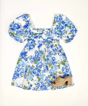 LET'S MEET UP BLUE FLORAL BABYDOLL DRESS