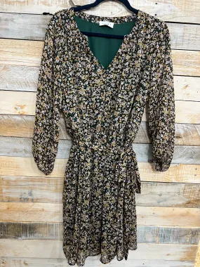 Long Sleeve V Neck Shirring Button Down Dress