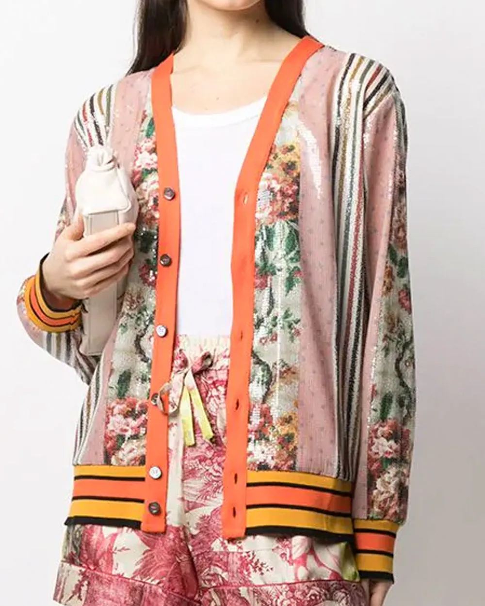 Multicolor Sequin Patchwork Cardigan