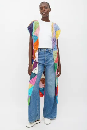 Multicolour Cotton Patchwork Long Cardigan