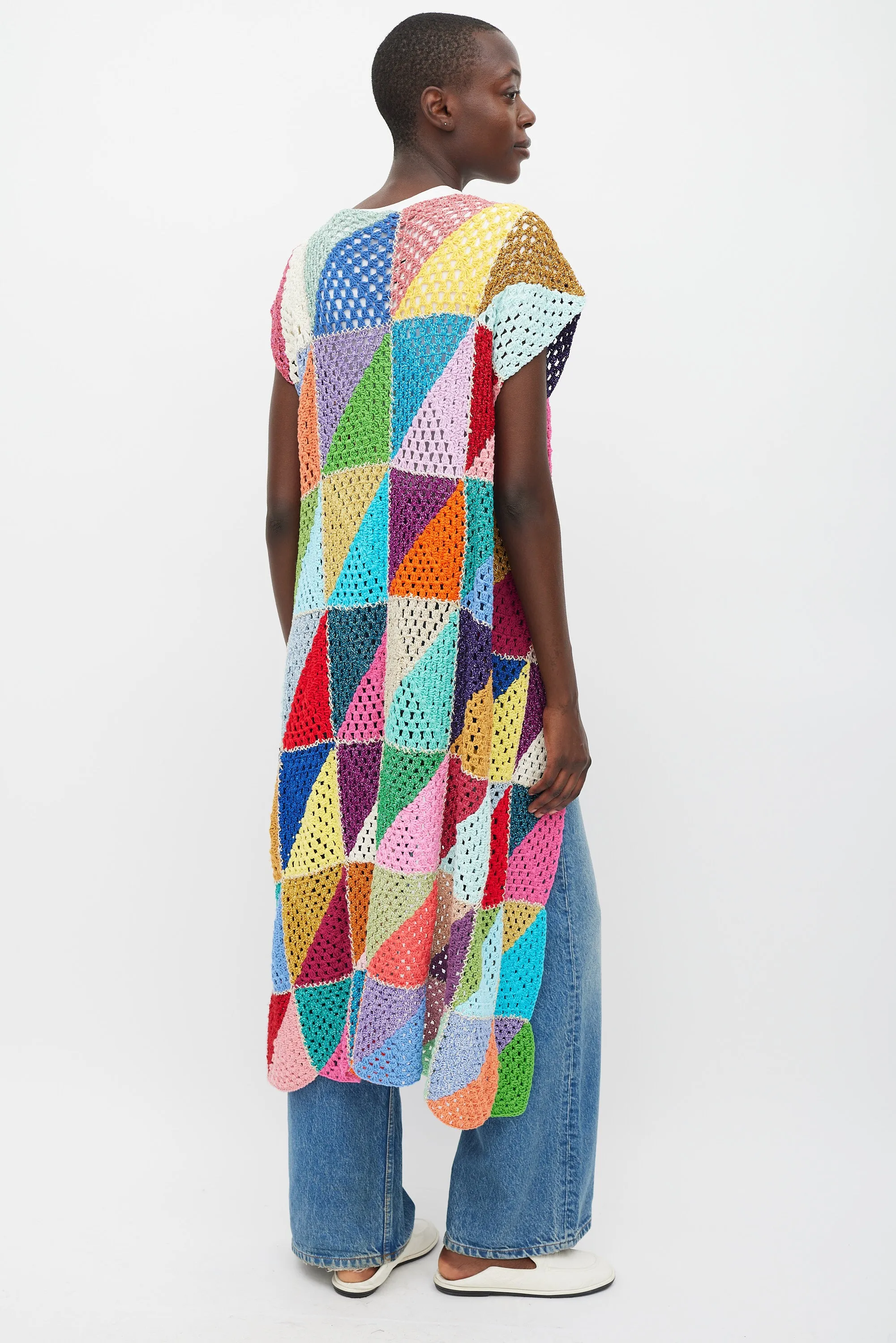 Multicolour Cotton Patchwork Long Cardigan