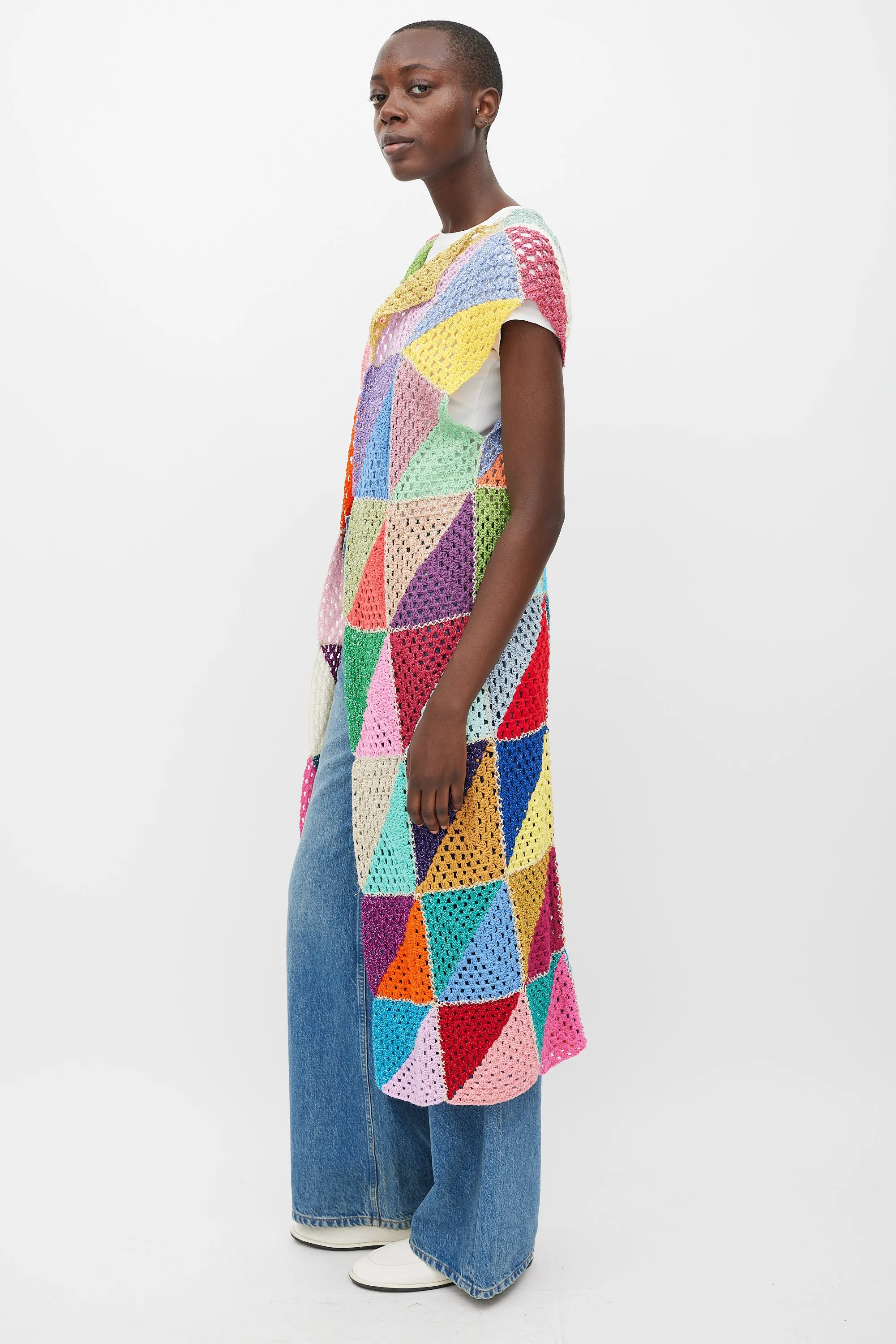 Multicolour Cotton Patchwork Long Cardigan