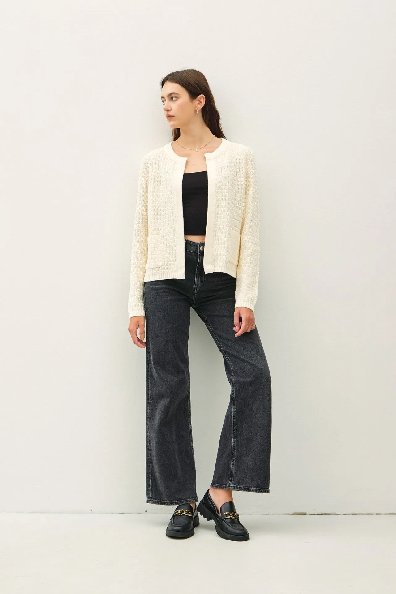 NYLAND Becca Chunky Knit Round Neck Cardigan
