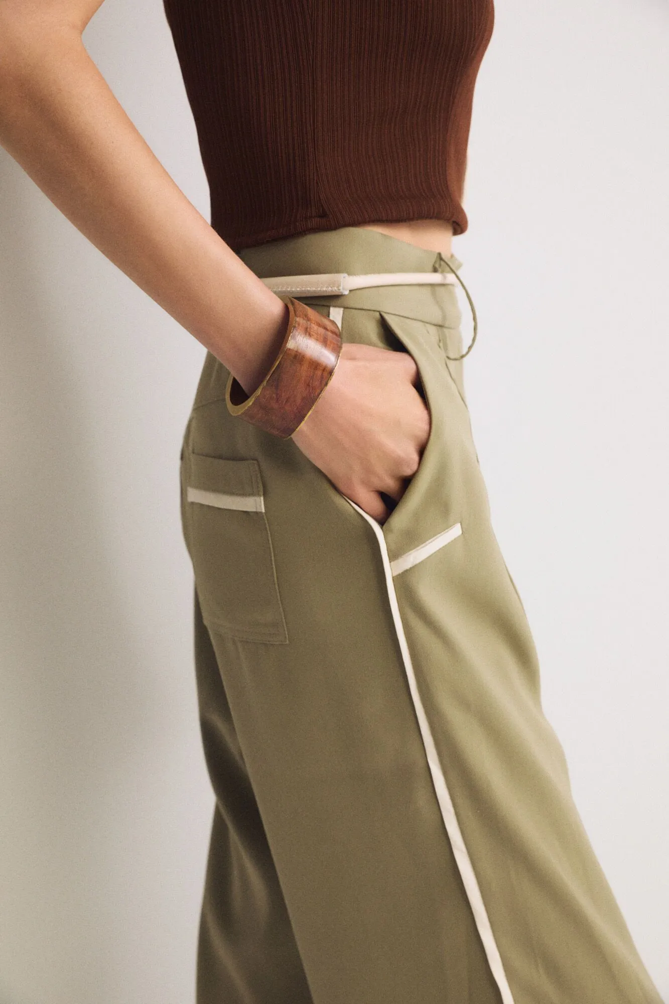Oil Green Bow Detailed Palazzo Pants