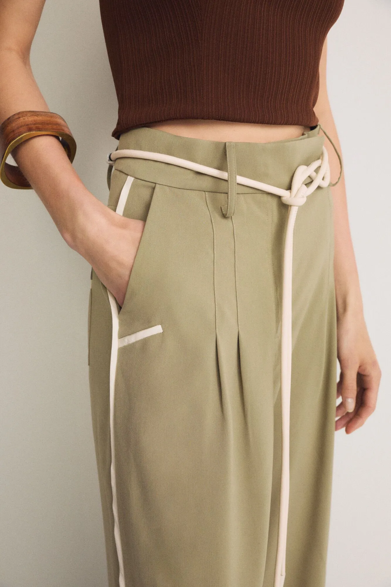 Oil Green Bow Detailed Palazzo Pants