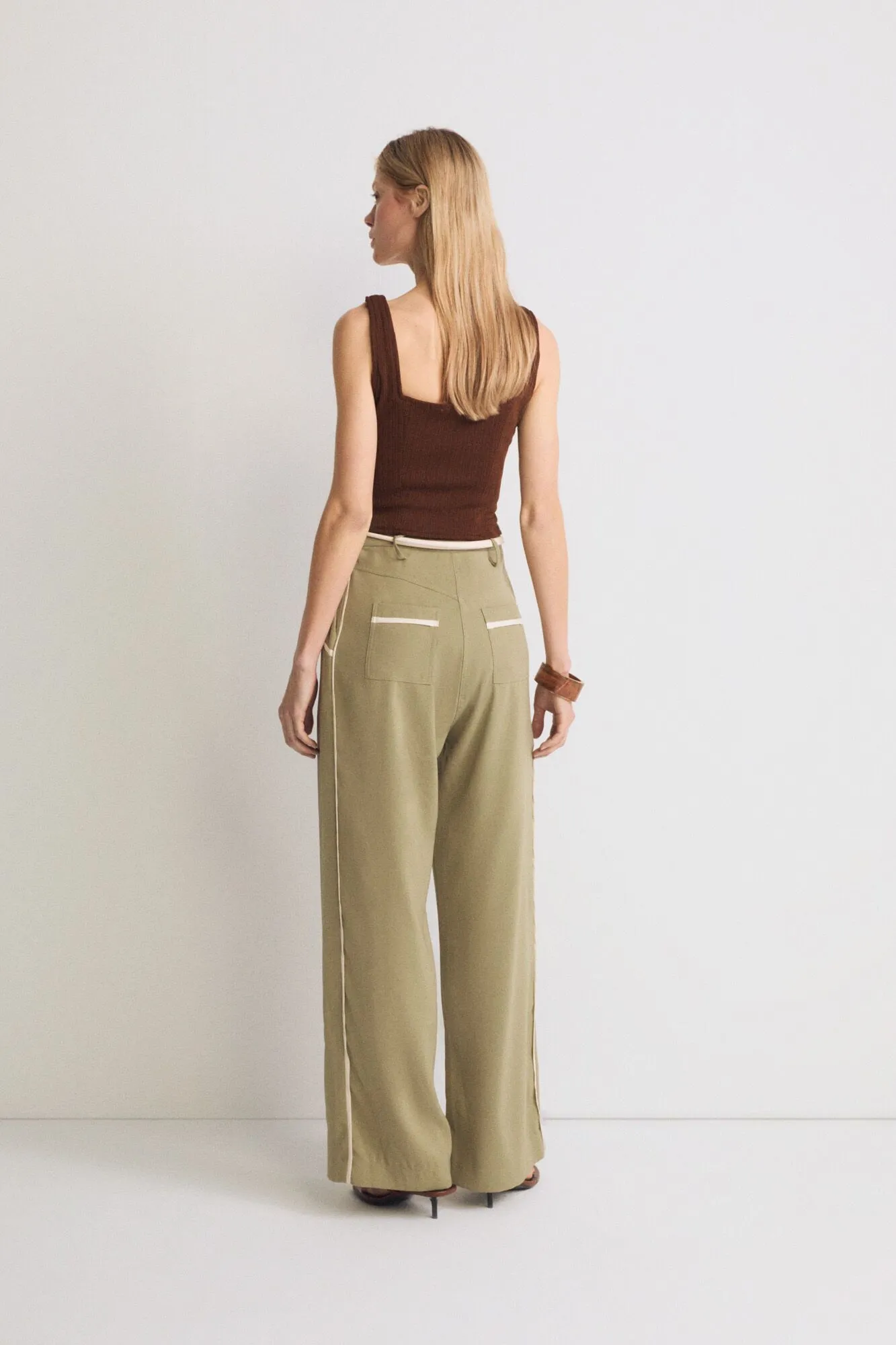 Oil Green Bow Detailed Palazzo Pants