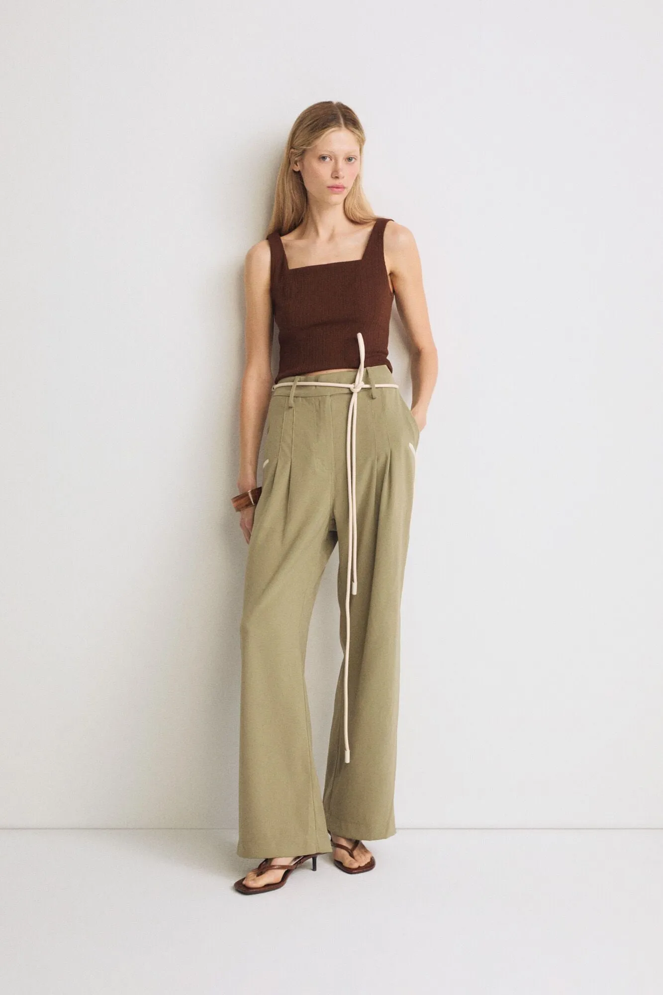 Oil Green Bow Detailed Palazzo Pants