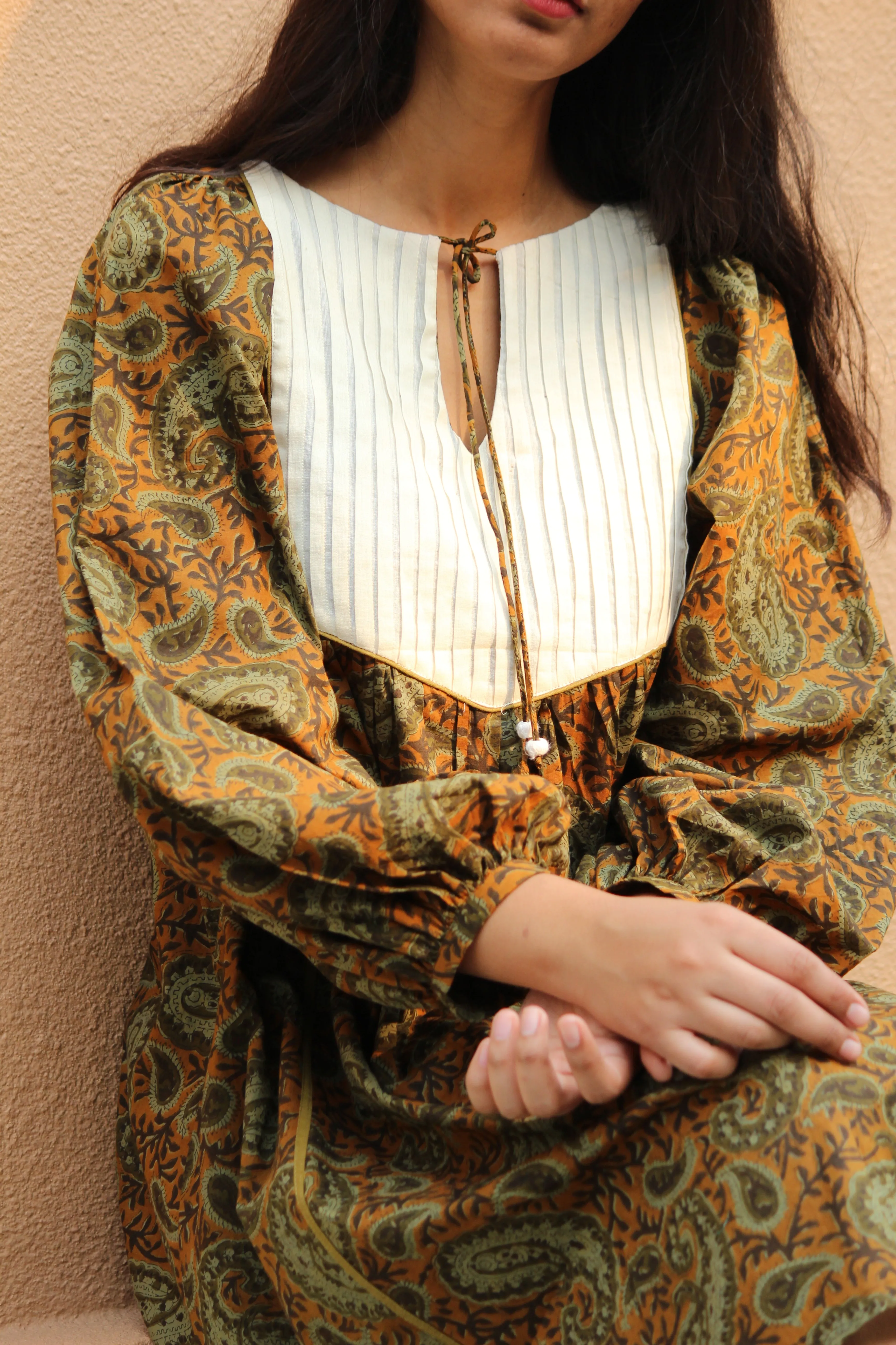 Olive Paisley Flared Dress