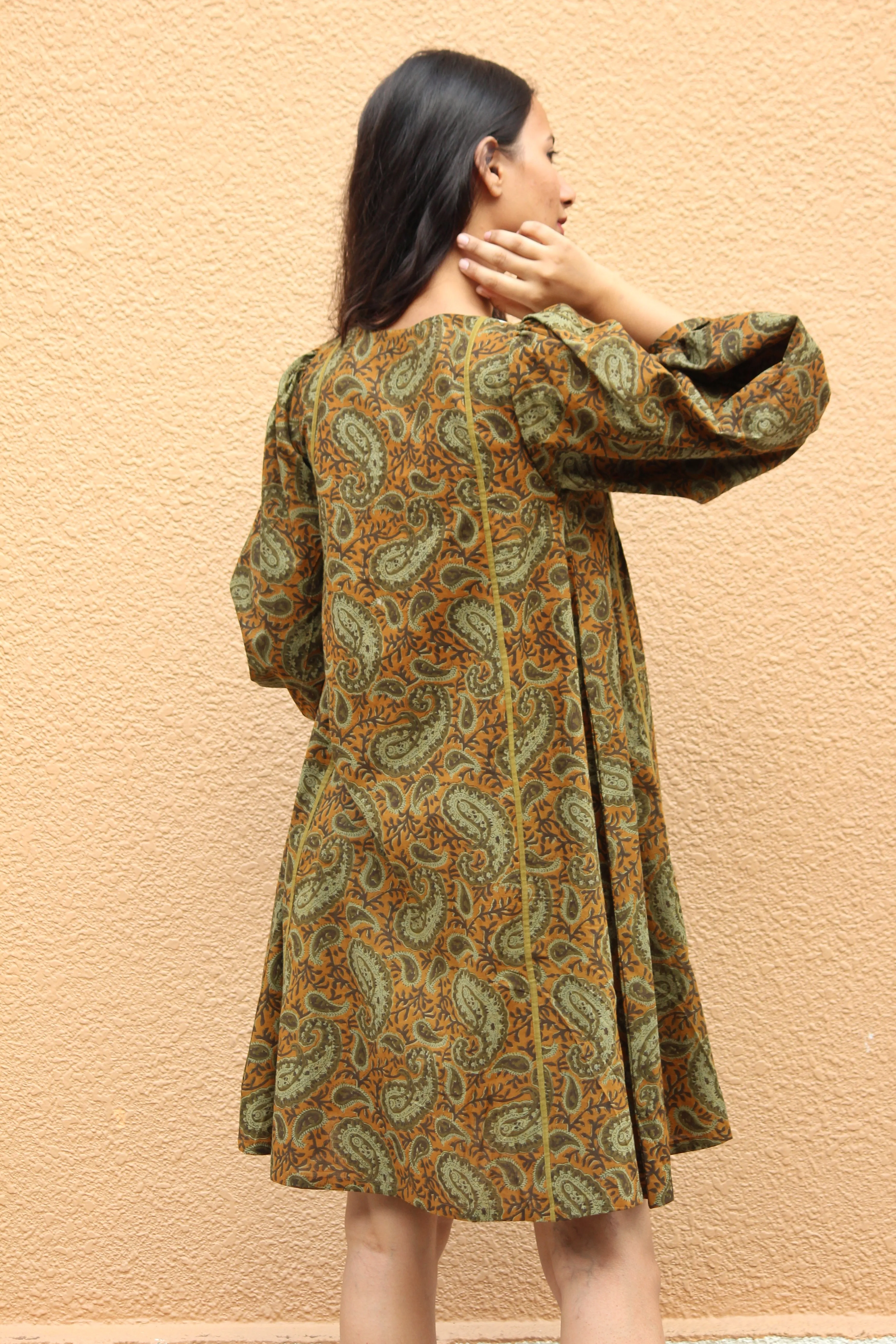 Olive Paisley Flared Dress