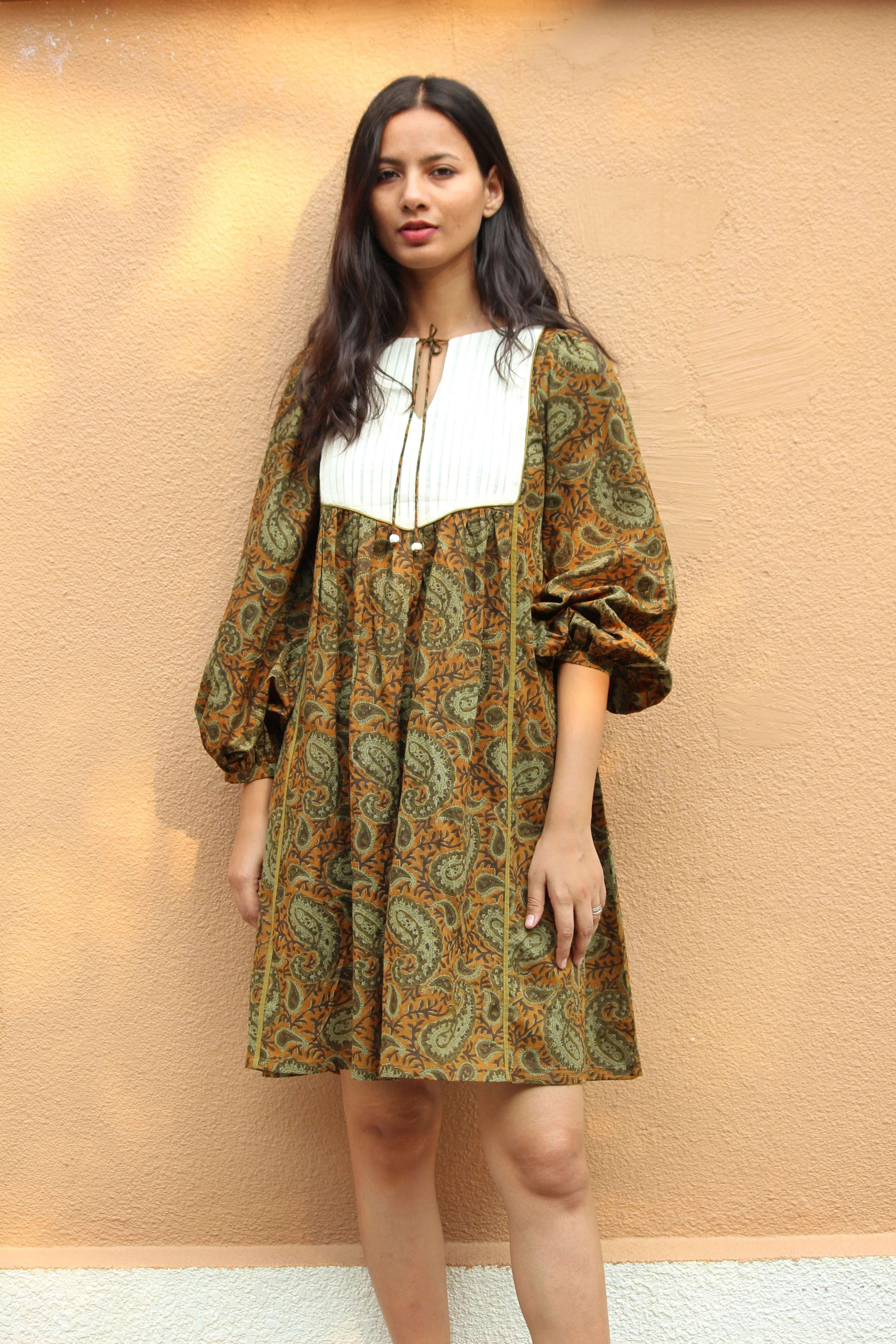 Olive Paisley Flared Dress