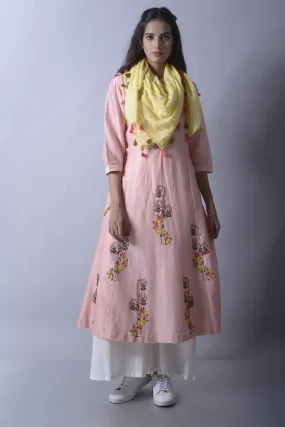 Pink Flare Chanderi Kurta-Plazzo with Scarf