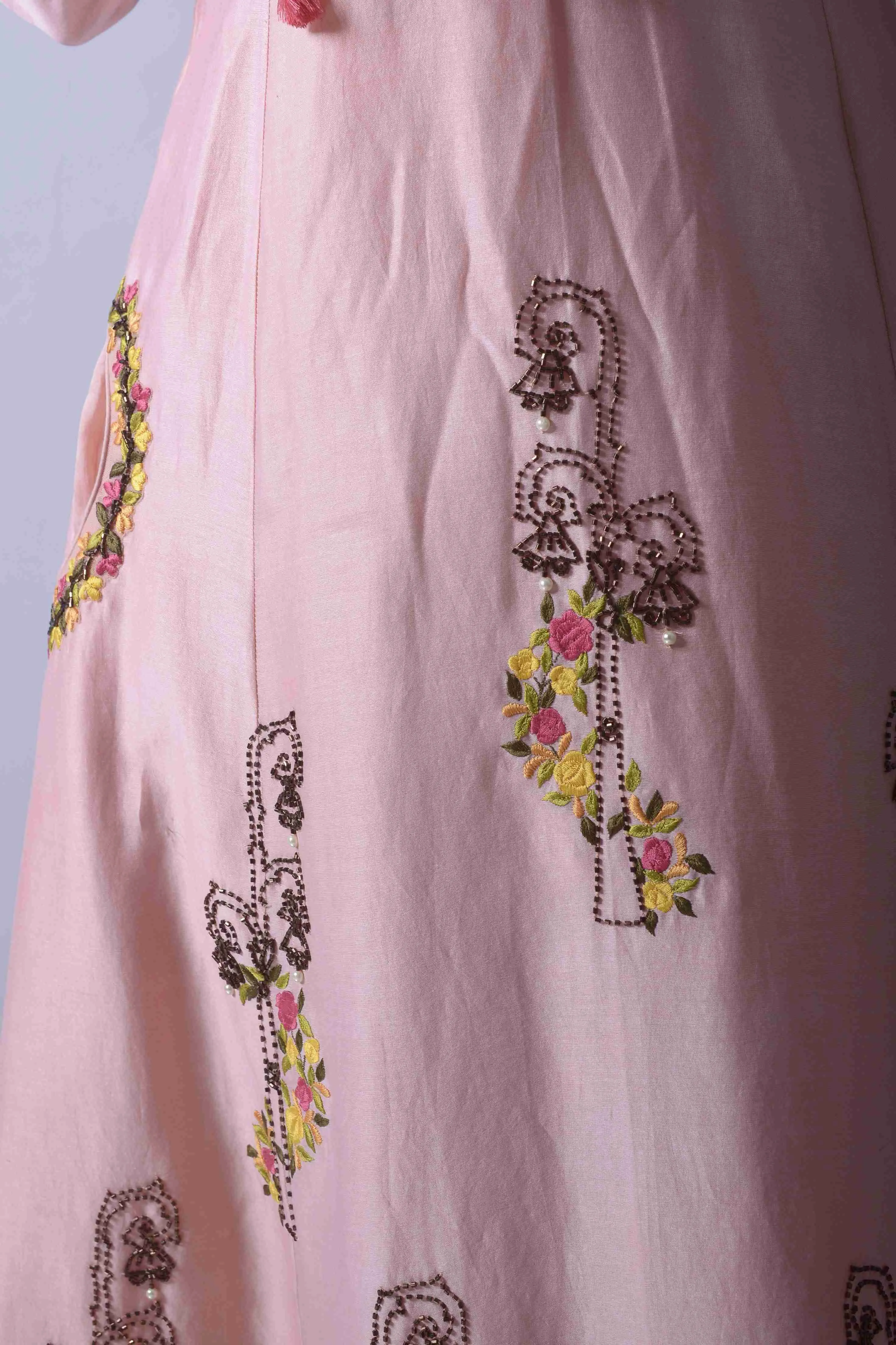 Pink Flare Chanderi Kurta-Plazzo with Scarf