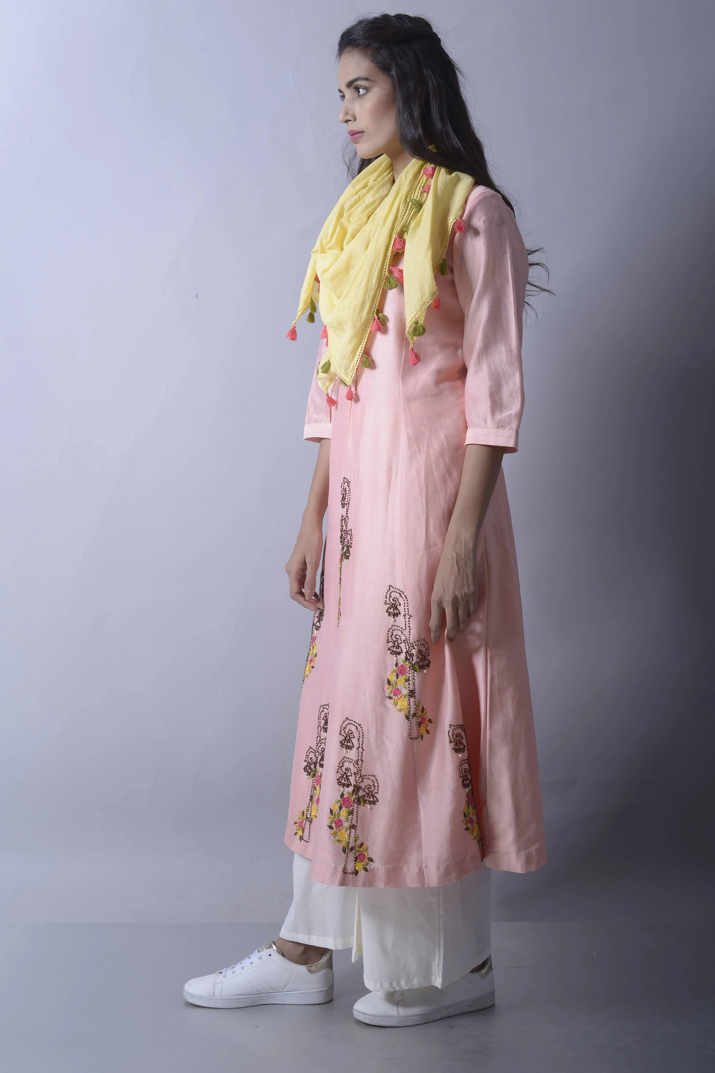 Pink Flare Chanderi Kurta-Plazzo with Scarf