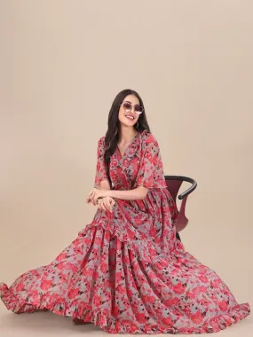 Printed Georgette Maxi Fit And Flare Dress