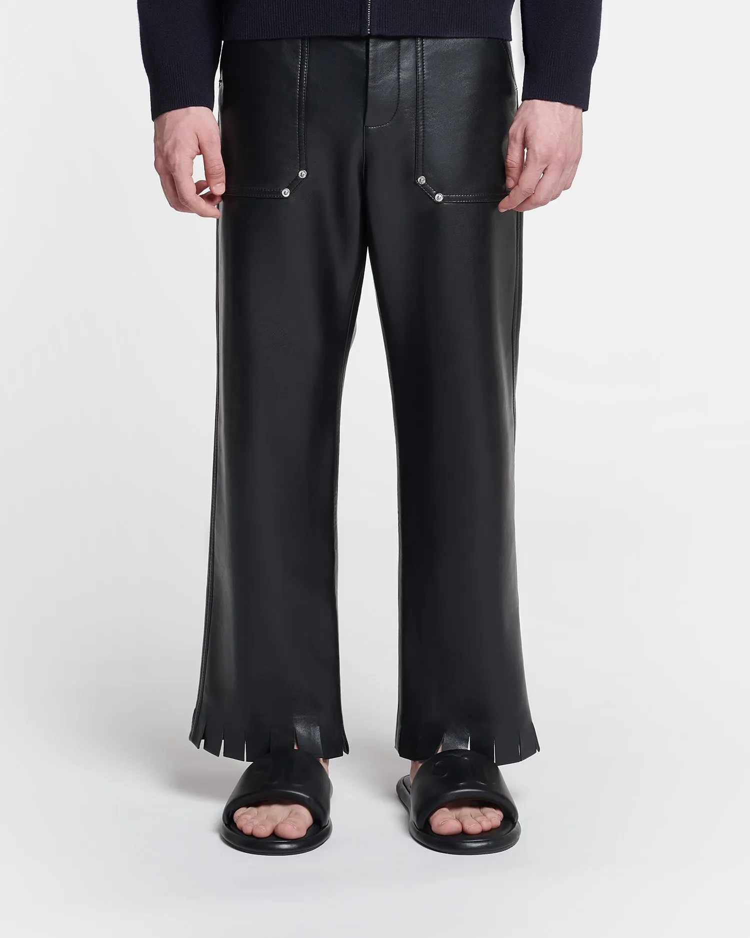 Quido - Fringed Regenerated Leather Pants - Black