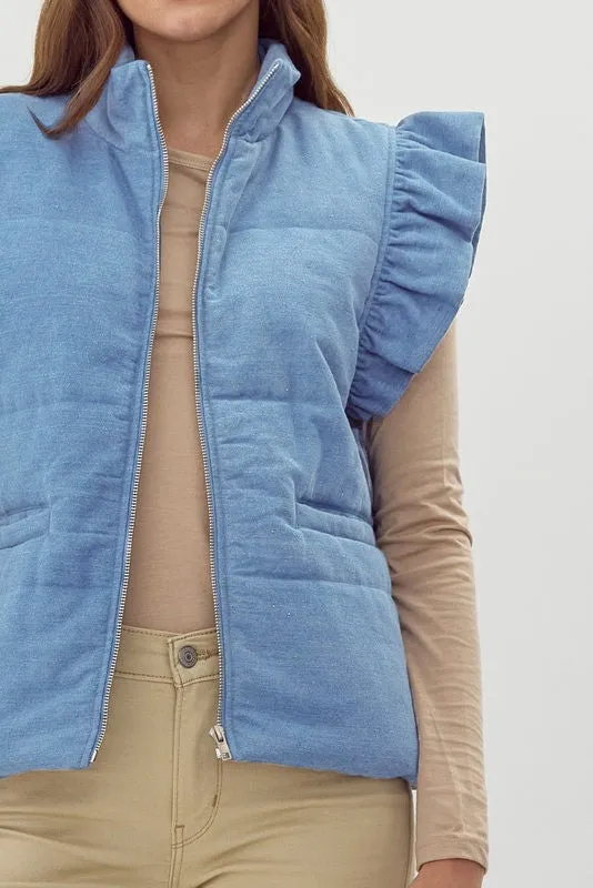 Quilted Ruffle Denim Vest