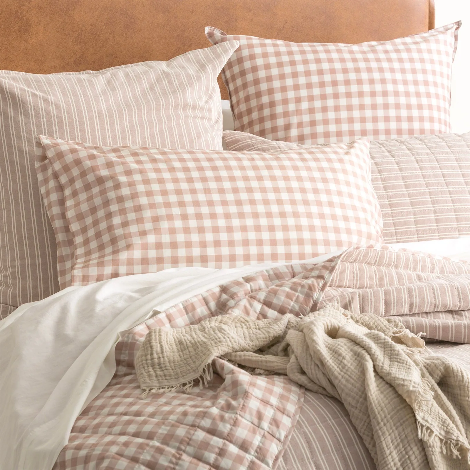Renee Taylor Alison Yarn Dyed Cotton Reversible Quilted Coverlet Set - Clay