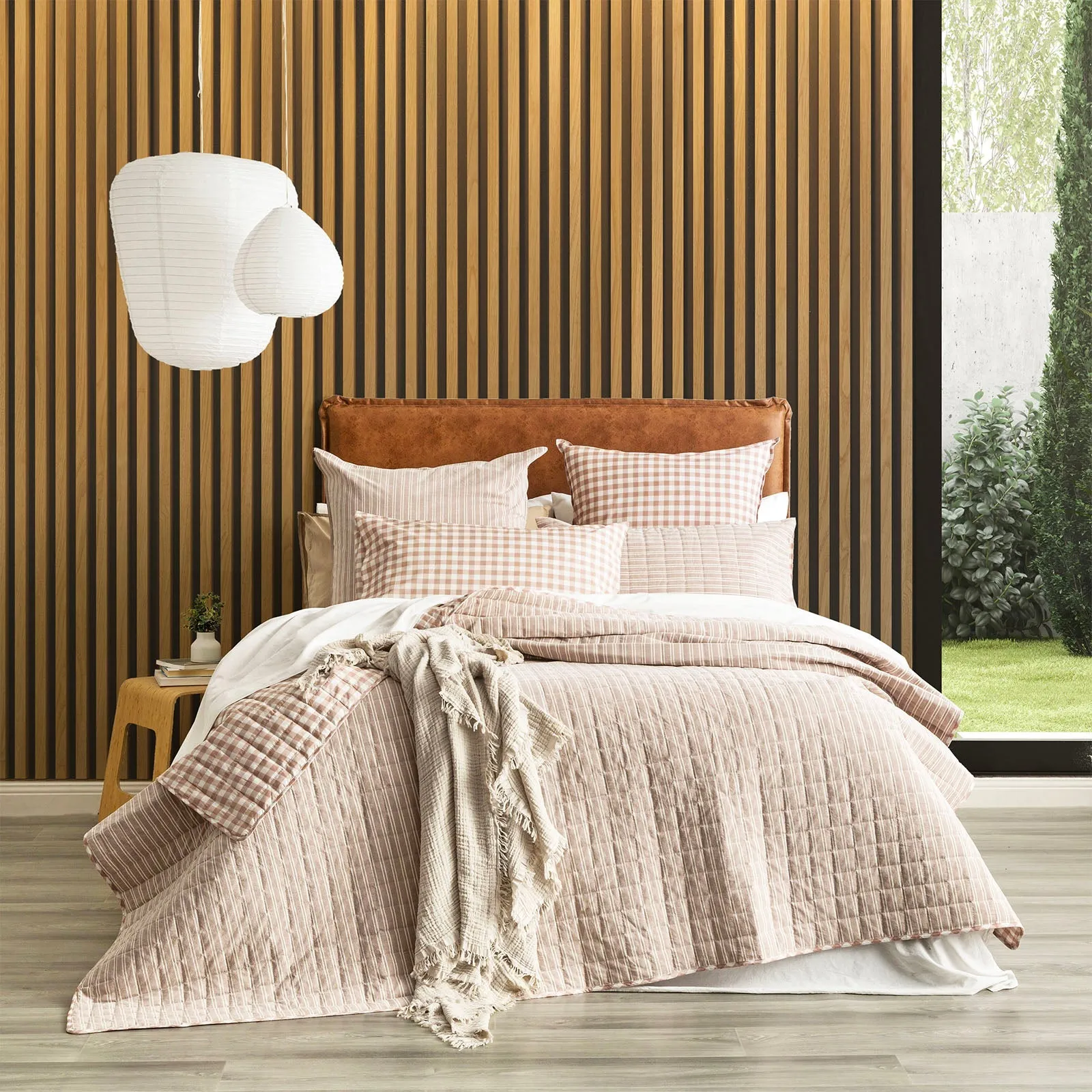 Renee Taylor Alison Yarn Dyed Cotton Reversible Quilted Coverlet Set - Clay