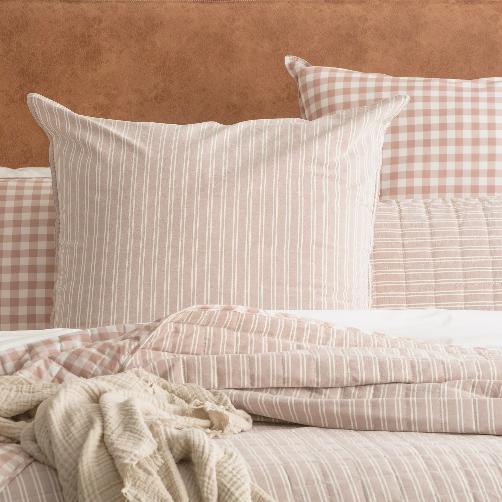 Renee Taylor Alison Yarn Dyed Cotton Reversible Quilted Coverlet Set - Clay