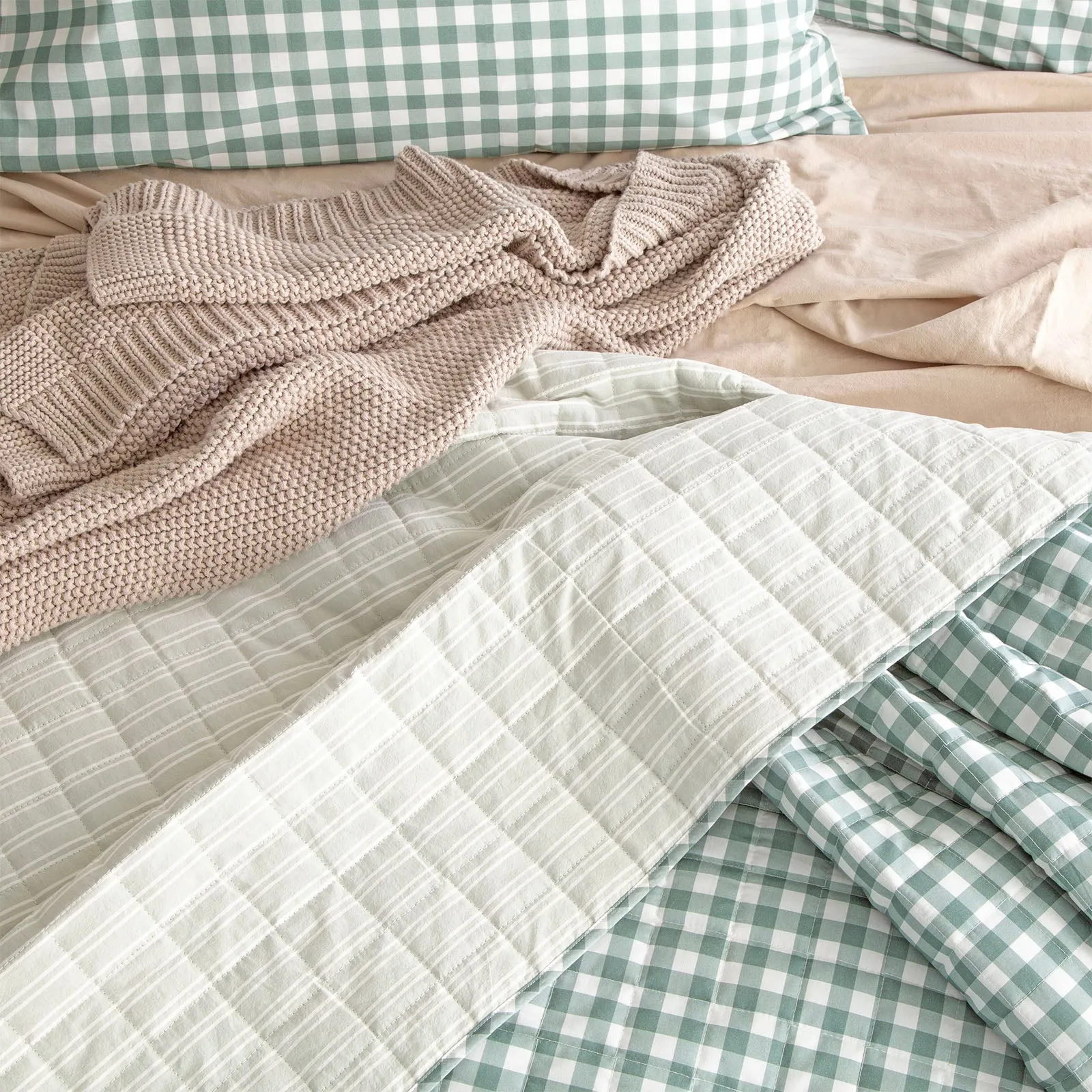 Renee Taylor Alison Yarn Dyed Cotton Reversible Quilted Coverlet Set - Forest