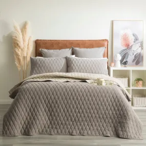 Renee Taylor Diamante Vintage Stone Washed Cotton Reversible Quilted Coverlet Set - Charcoal