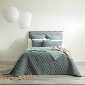 Renee Taylor Diamante Vintage Stone Washed Cotton Reversible Quilted Coverlet Set - Mineral